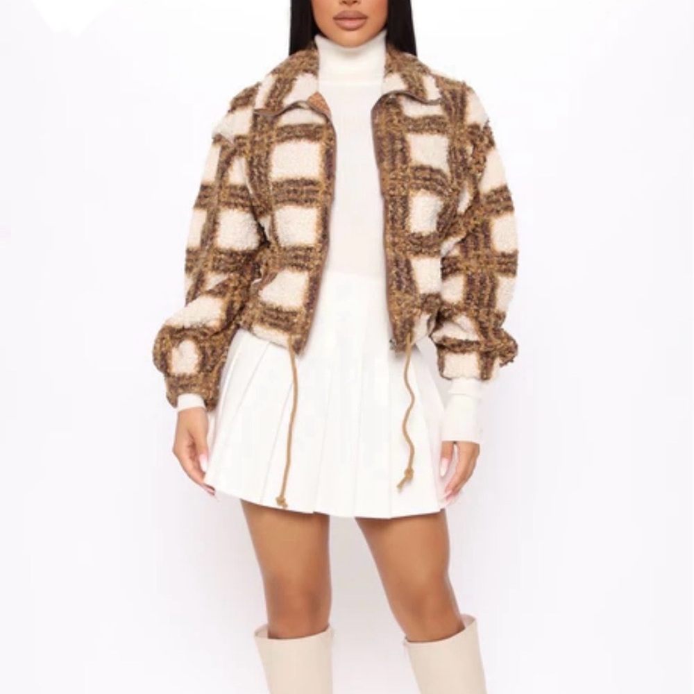 Fashion Nova Brown and Cream Teddy Jacket